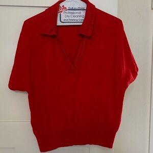 Red V-Neck Short Sleeve Sweater- worn once